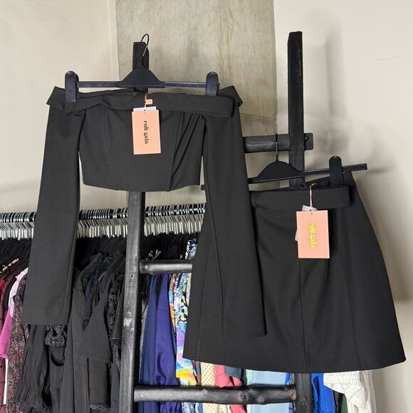 Cult Gaia Valia Crop Off the Shoulder Top & Essie Mini Skirt Set in Black - Picture 11 of 17